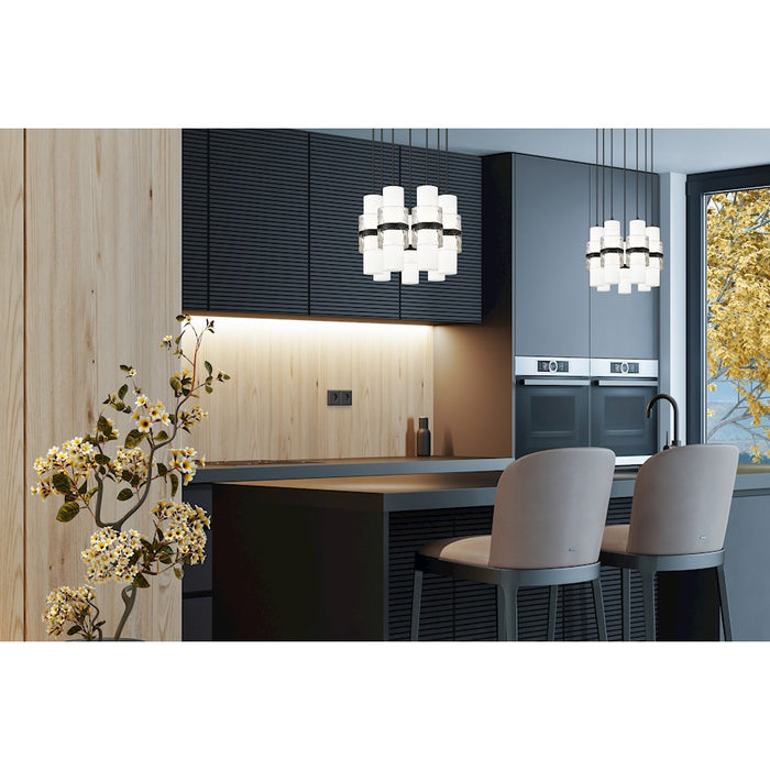 Z-Lite Cayden 7 Light Chandelier, Matte Black/Clear/Etched Opal