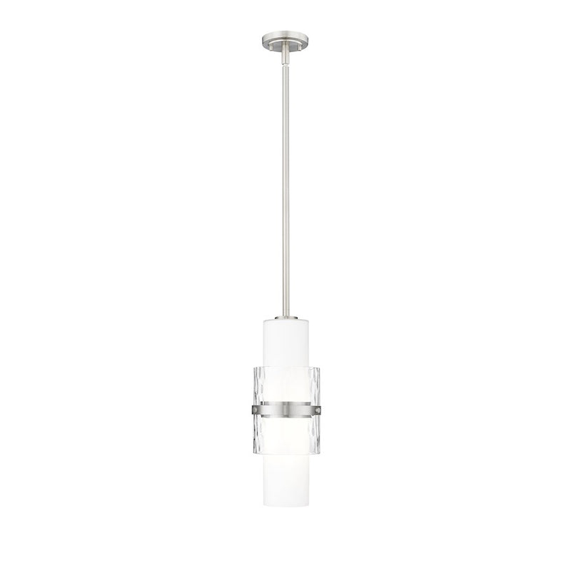 Z-Lite Cayden 1 Light 6.50" Pendant, Nickel/Clear/Etched Opal - 1946P-ROD-BN