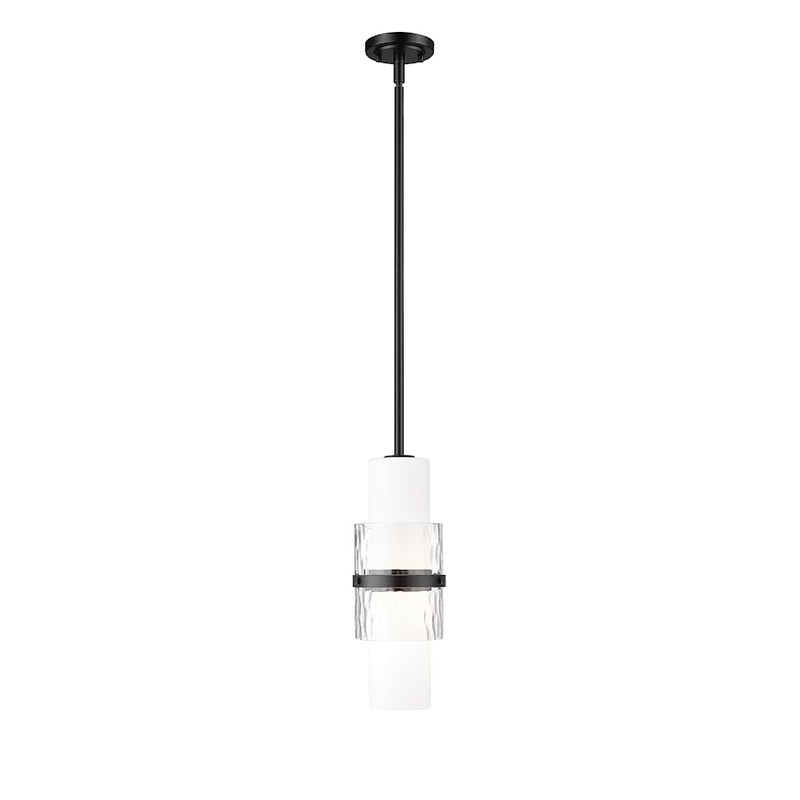 Z-Lite Cayden 1 Light 6.50" Pendant, Black/Clear/Etched Opal - 1946P-ROD-MB