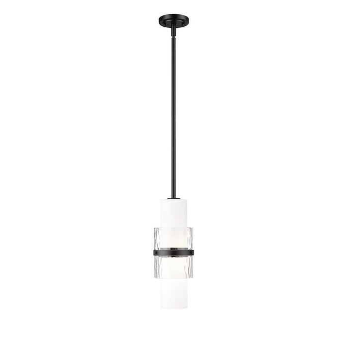 Z-Lite Cayden 1 Light 6.50" Pendant, Black/Clear/Etched Opal - 1946P-ROD-MB