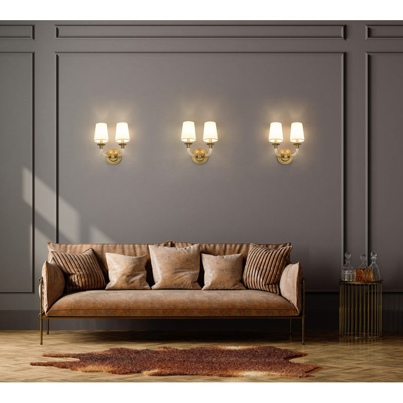 Z-Lite Katerina 2 Light 6.5" Wall Sconce, Rubbed Brass/White