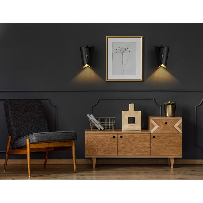 Z-Lite Salone 1 Light 7.25" Wall Sconce, Black/Black Outer, Gold Inner
