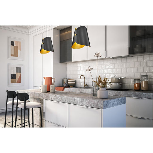 Z-Lite Salone 1 Light 13" Pendant, Black/Black Outer, Gold Inner