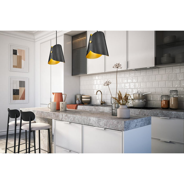 Z-Lite Salone 1 Light 13" Pendant, Black/Black Outer, Gold Inner