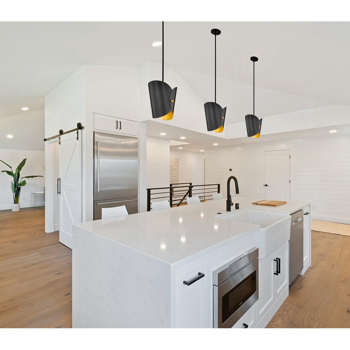 Z-Lite Salone 1Lt 13" Pendant, Black/Black Outer, Gold Inner