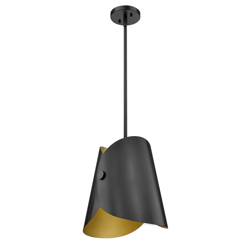 Z-Lite Salone 1 Light 13" Pendant, Black/Black Outer, Gold Inner
