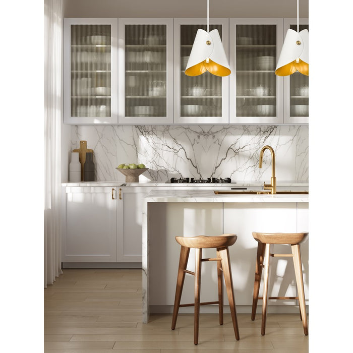 Z-Lite Salone 1 Light 13" Pendant, White/White Outer, Gold Inner