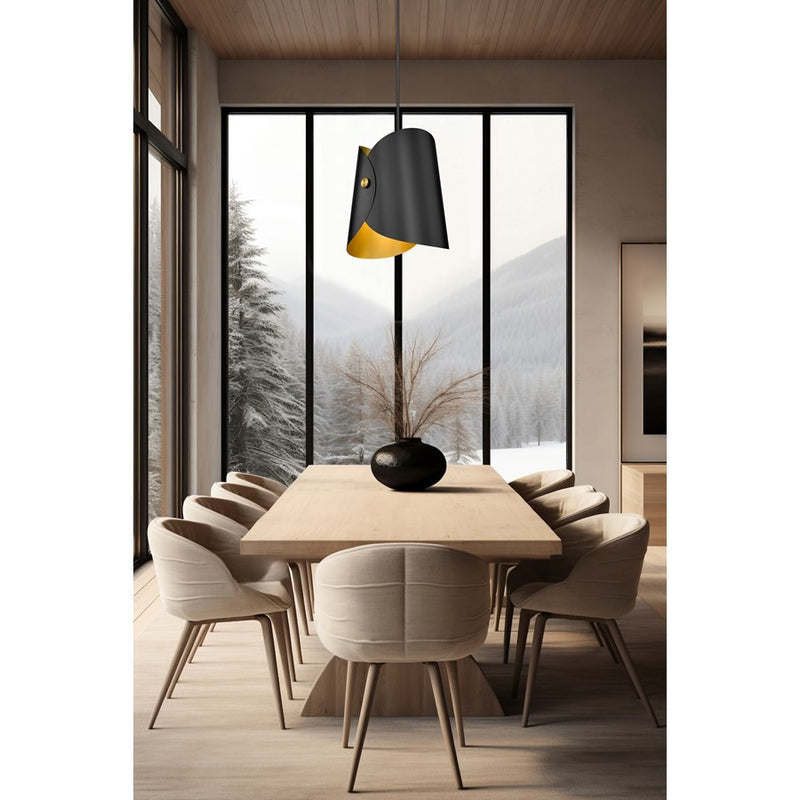 Z-Lite Salone 1 Light 18" Pendant, Black/Black Outer, Gold Inner