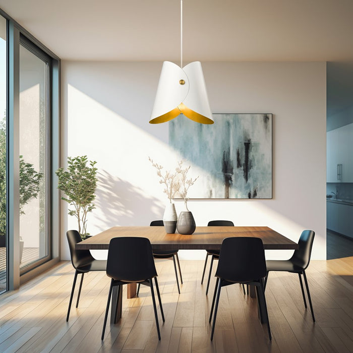Z-Lite Salone 1 Light 18" Pendant, White/White Outer, Gold Inner