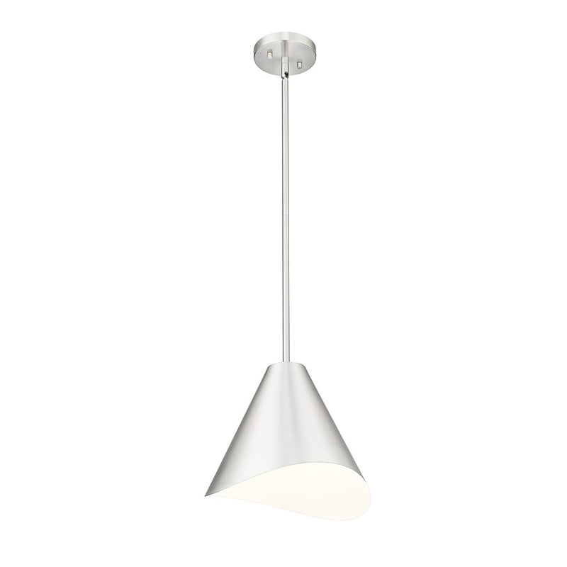 Z-Lite Aria 1 Light 12" Pendant, Nickel/Nickel/Inner White