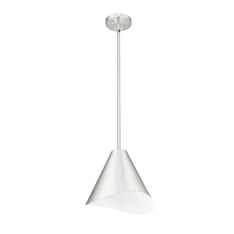 Z-Lite Aria 1 Light 12" Pendant, Nickel/Nickel/Inner White