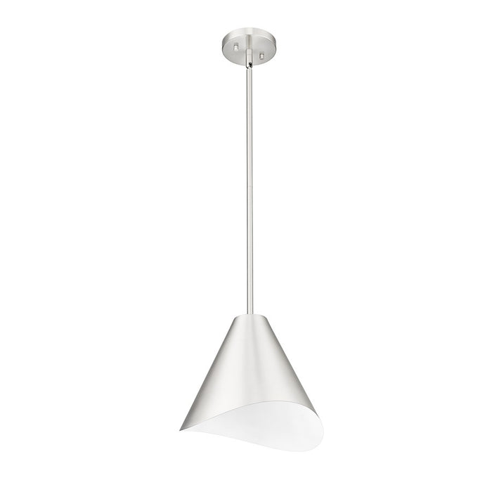 Z-Lite Aria 1 Light 12" Pendant, Nickel/Nickel/Inner White
