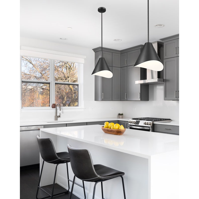 Z-Lite Aria 1Lt 12" Pendant, Matte Black/Matte Black/Inner White