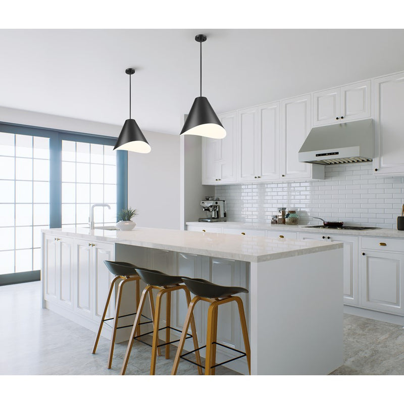 Z-Lite Aria 1 Light 18" Pendant, Matte Black/Matte Black/Inner White