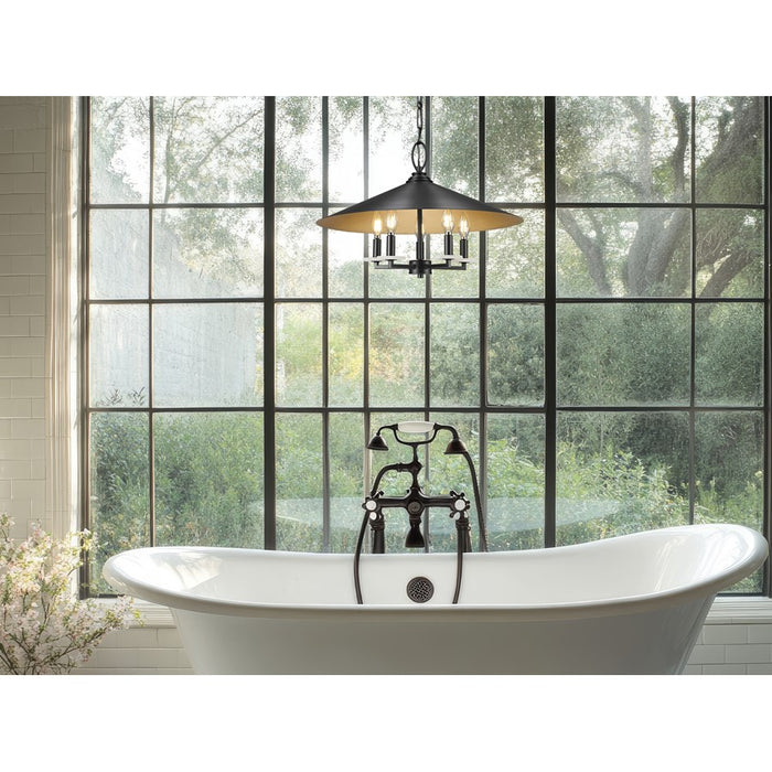 Z-Lite Rialto 5 Light 22" Pendant, Black Outer/Signature Brass Inner