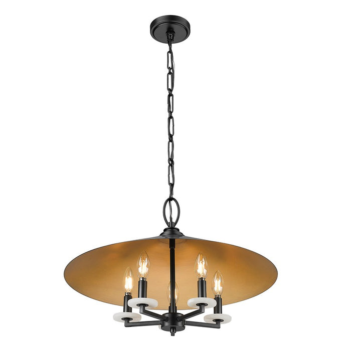 Z-Lite Rialto 5 Light 22" Pendant, Black Outer/Signature Brass Inner