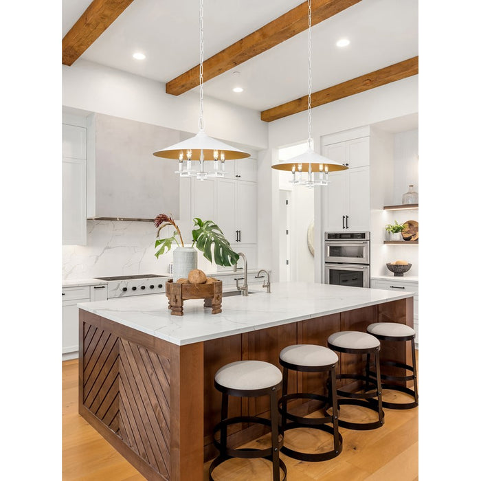 Z-Lite Rialto 5 Light 22" Pendant, White Outer/Signature Brass Inner
