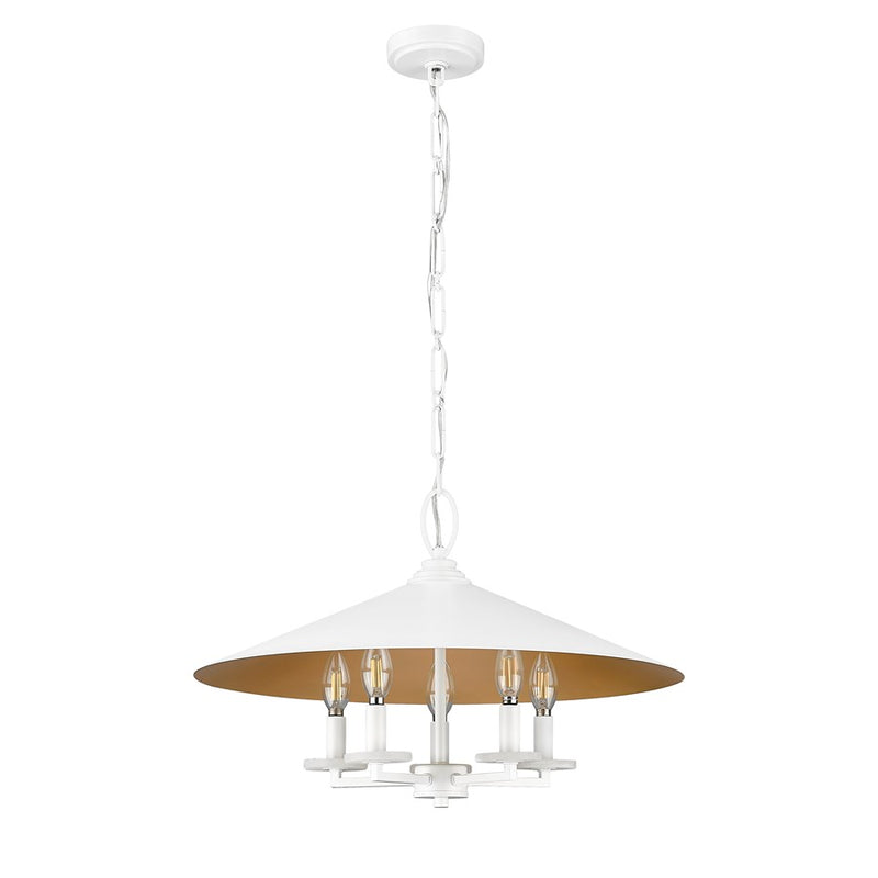 Z-Lite Rialto 5 Light 22" Pendant, White Outer/Signature Brass Inner