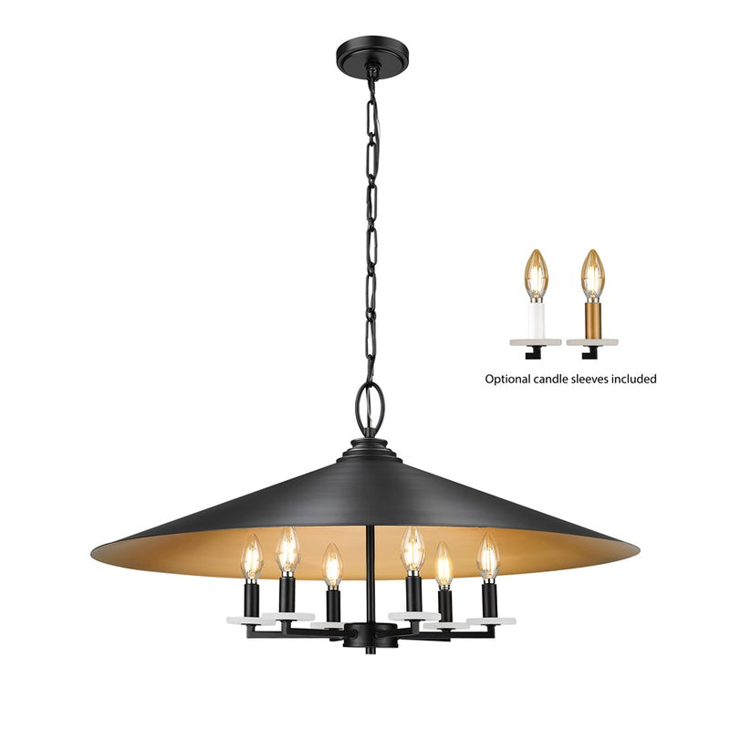 Z-Lite Rialto 6Lt 32" Pendant, Black Outer/Signature Brass Inner - 1953-32MB