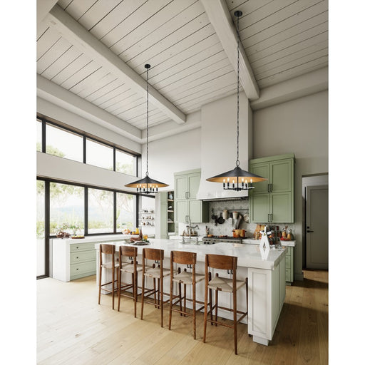 Z-Lite Rialto 6Lt 32" Pendant, Black Outer/Signature Brass Inner