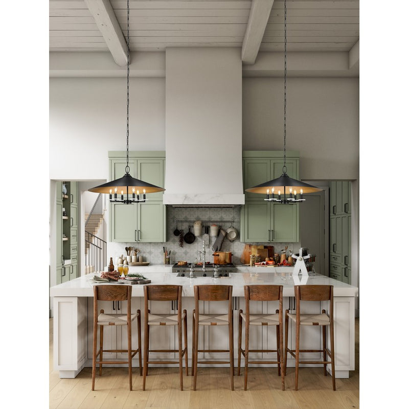 Z-Lite Rialto 6 Light 32" Pendant, Black Outer/Signature Brass Inner