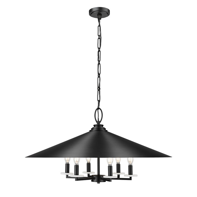 Z-Lite Rialto 6Lt 32" Pendant, Black Outer/Signature Brass Inner