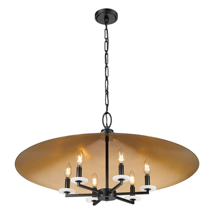 Z-Lite Rialto 6Lt 32" Pendant, Black Outer/Signature Brass Inner