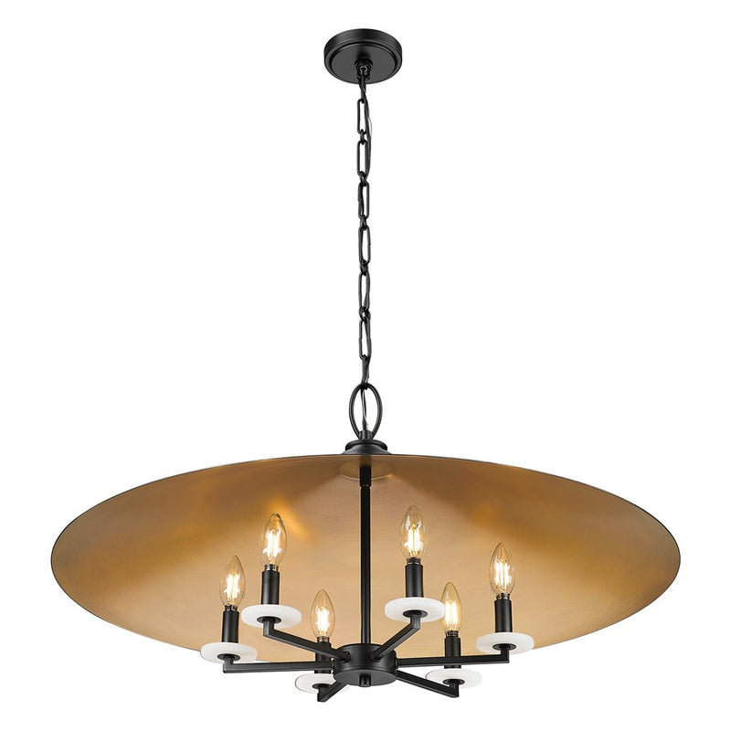 Z-Lite Rialto 6 Light 32" Pendant, Black Outer/Signature Brass Inner