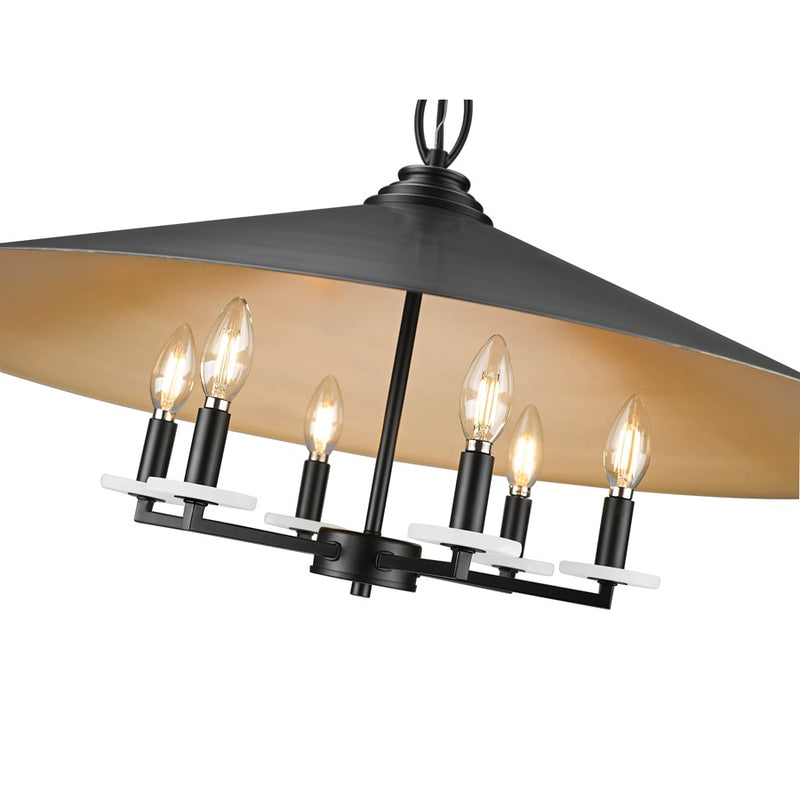 Z-Lite Rialto 6Lt 32" Pendant, Black Outer/Signature Brass Inner