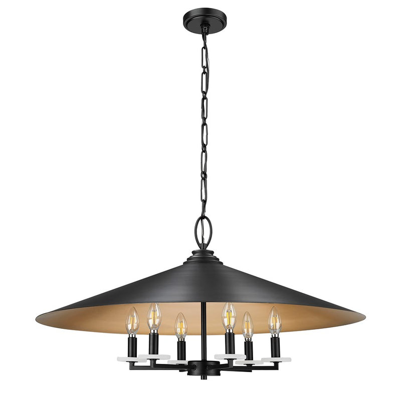 Z-Lite Rialto 6Lt 32" Pendant, Black Outer/Signature Brass Inner