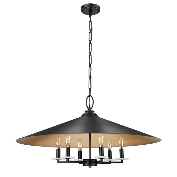 Z-Lite Rialto 6 Light 32" Pendant, Black Outer/Signature Brass Inner