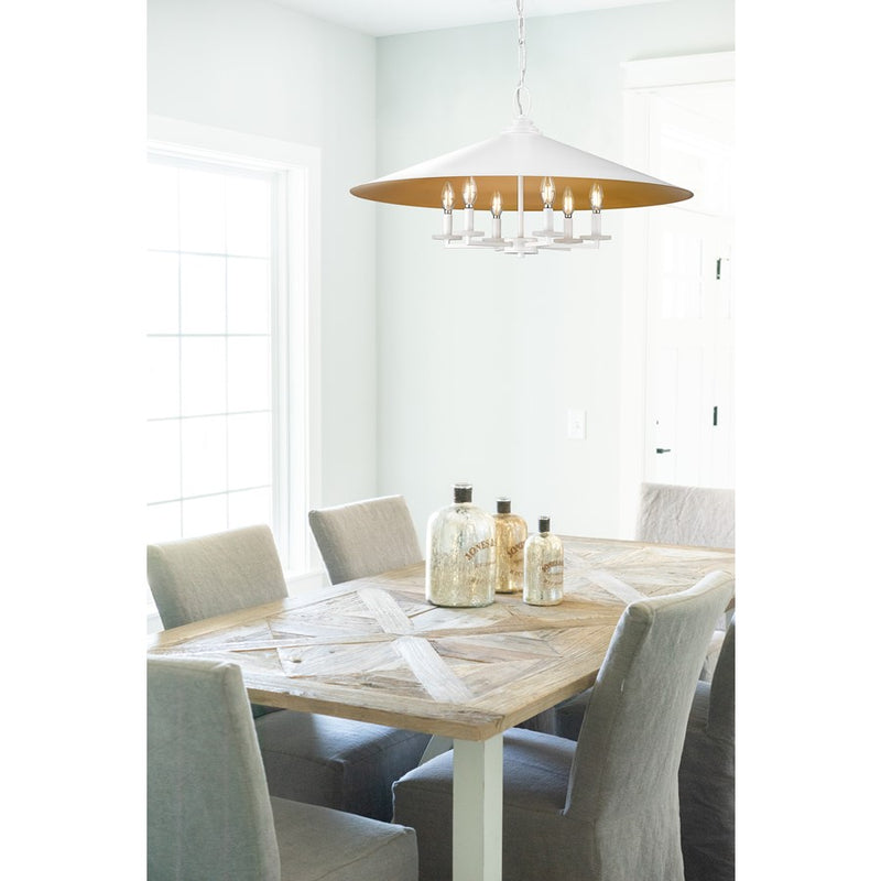 Z-Lite Rialto 6 Light 32" Pendant, White Outer/Signature Brass Inner