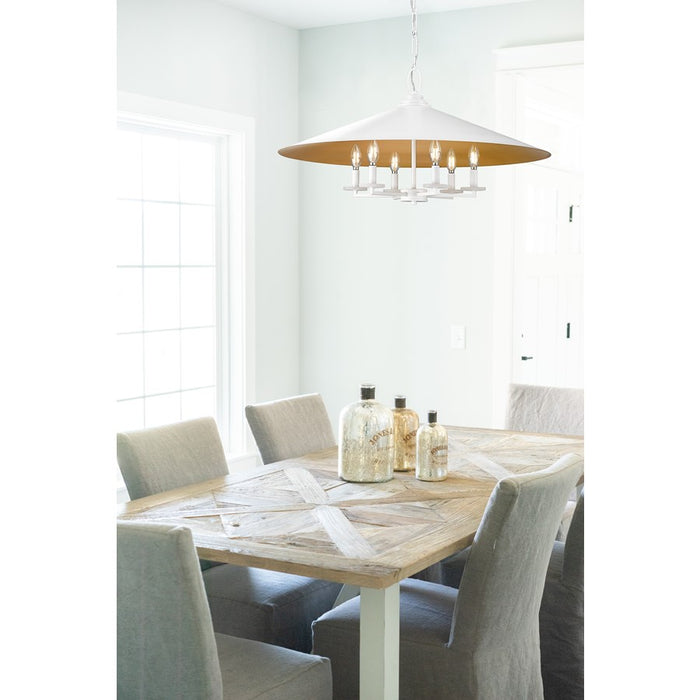Z-Lite Rialto 6Lt 32" Pendant, White Outer/Signature Brass Inner
