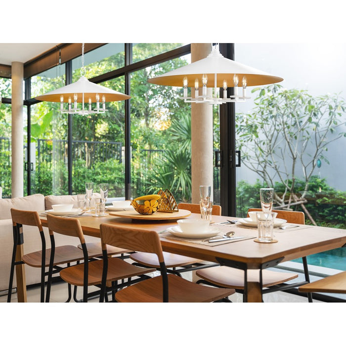 Z-Lite Rialto 6Lt 32" Pendant, White Outer/Signature Brass Inner