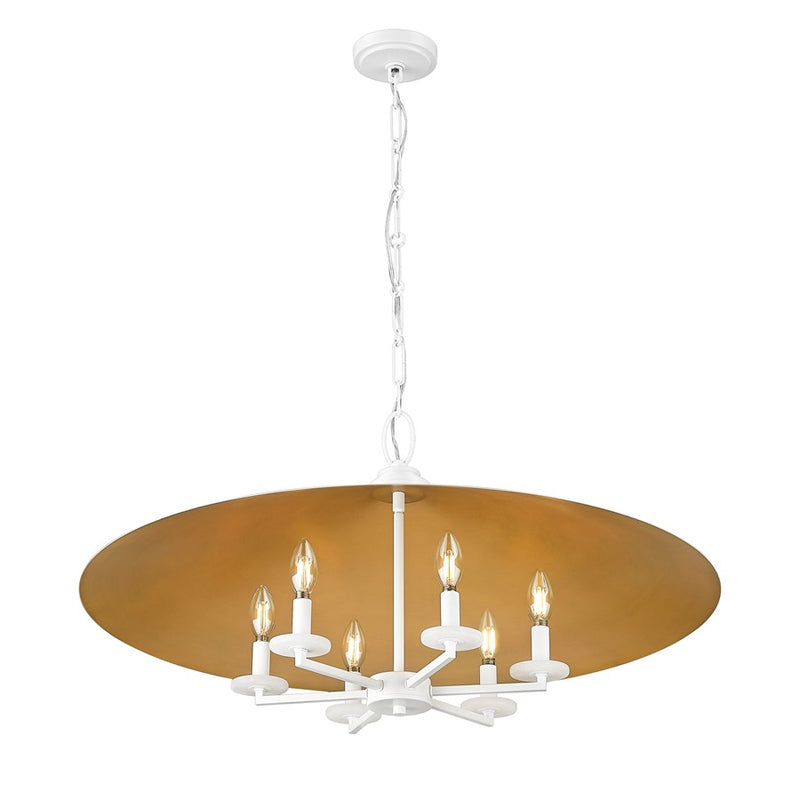Z-Lite Rialto 6Lt 32" Pendant, White Outer/Signature Brass Inner