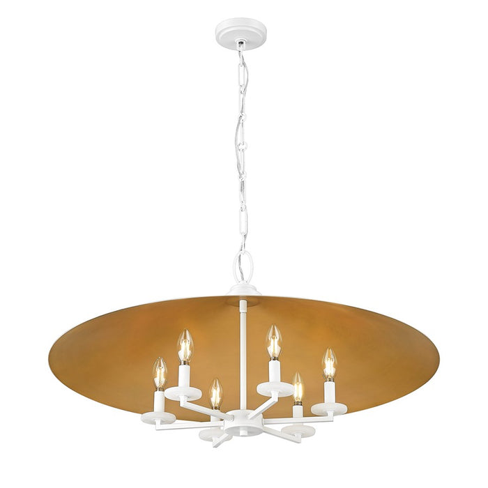 Z-Lite Rialto 6Lt 32" Pendant, White Outer/Signature Brass Inner