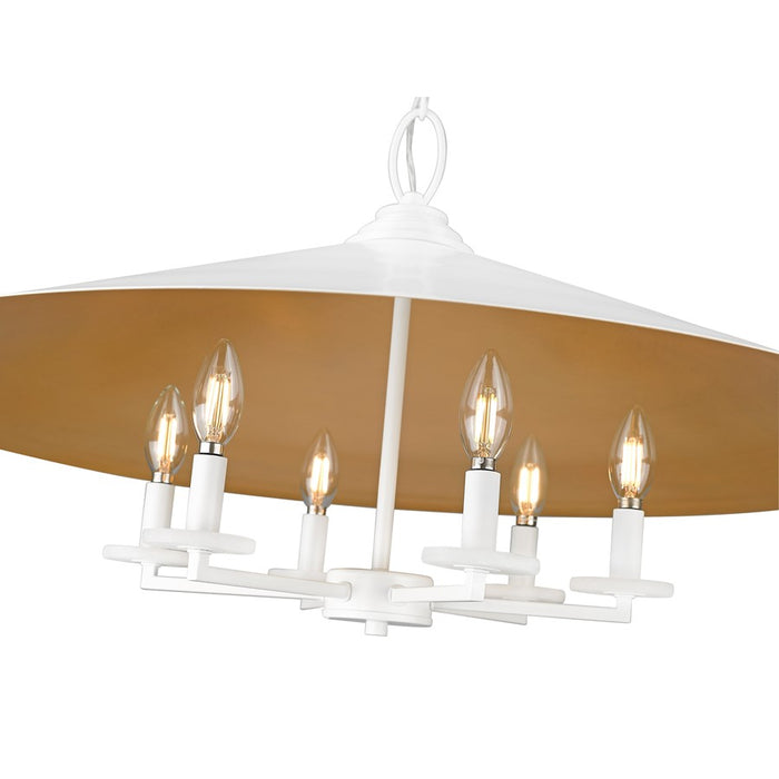 Z-Lite Rialto 6Lt 32" Pendant, White Outer/Signature Brass Inner