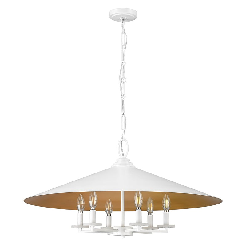 Z-Lite Rialto 6 Light 32" Pendant, White Outer/Signature Brass Inner