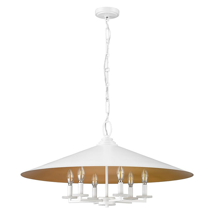 Z-Lite Rialto 6Lt 32" Pendant, White Outer/Signature Brass Inner