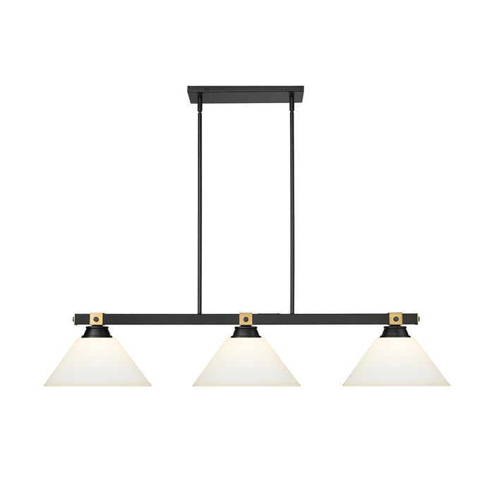Z-Lite Bronte 3 Light 52.75" Billiard, Black/Rubbed Brass/Opal