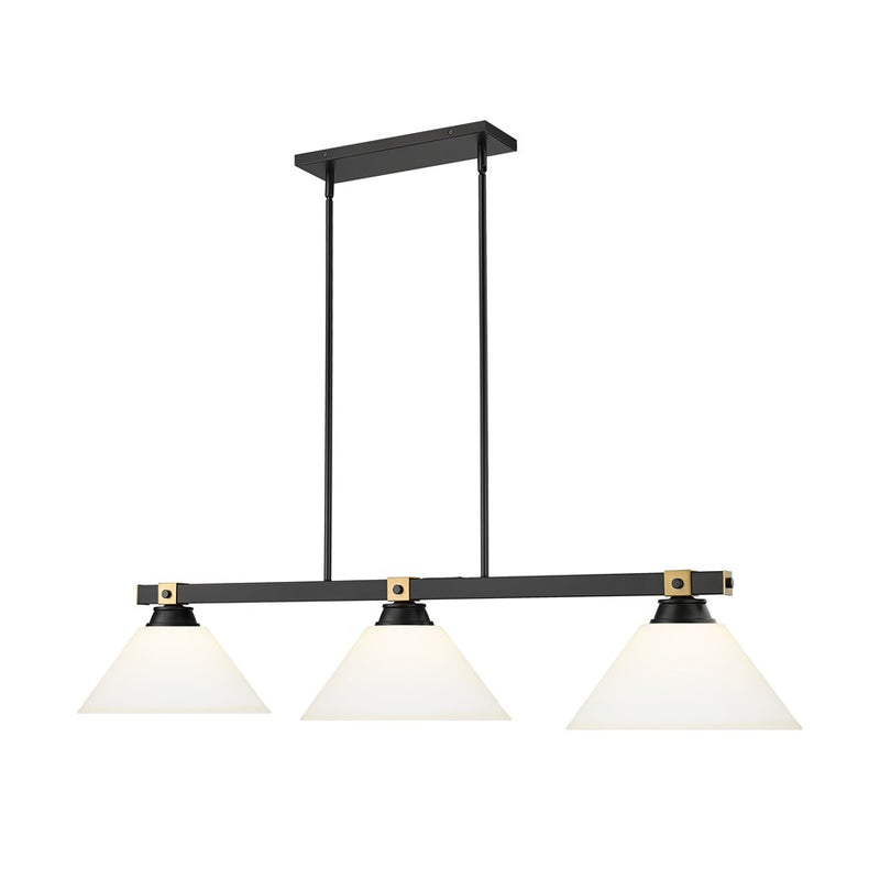 Z-Lite Bronte 3 Light 52.75" Billiard, Black/Rubbed Brass/Opal