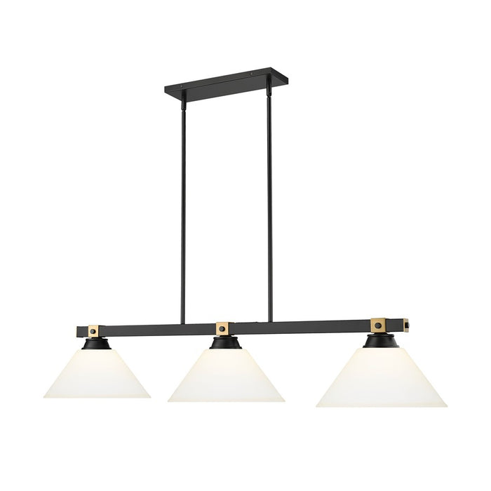 Z-Lite Bronte 3 Light 52.75" Billiard, Black/Rubbed Brass/Opal