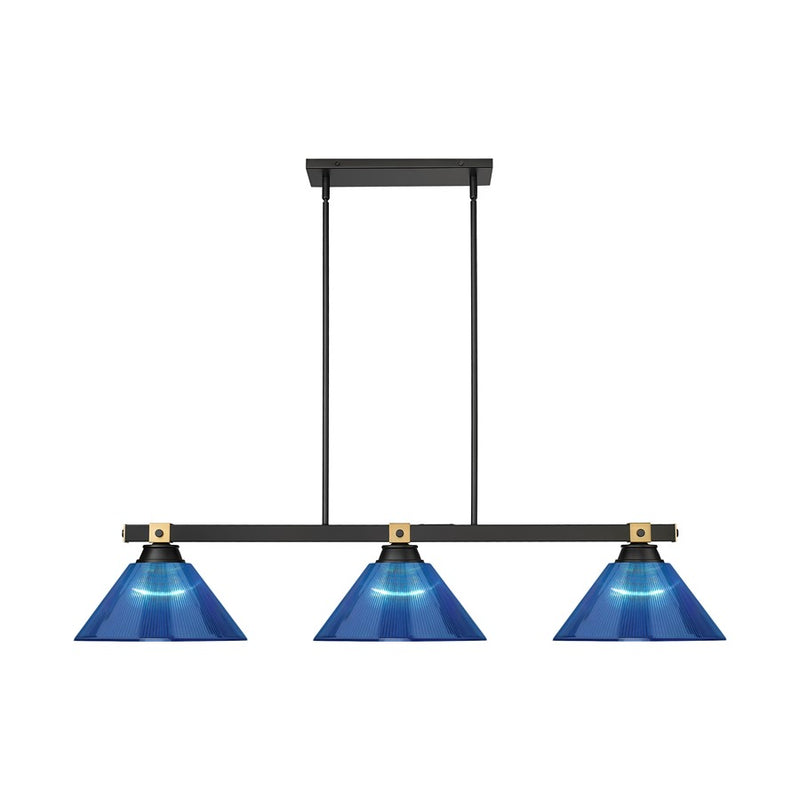 Z-Lite Bronte 3 Light 52.75" Billiard, Black/Brass/Dark Blue