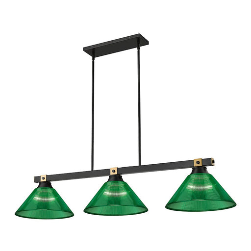Z-Lite Bronte 3 Light 52.75" Billiard, Black/Rubbed Brass/Green - 1955-3MB-RB-ARG