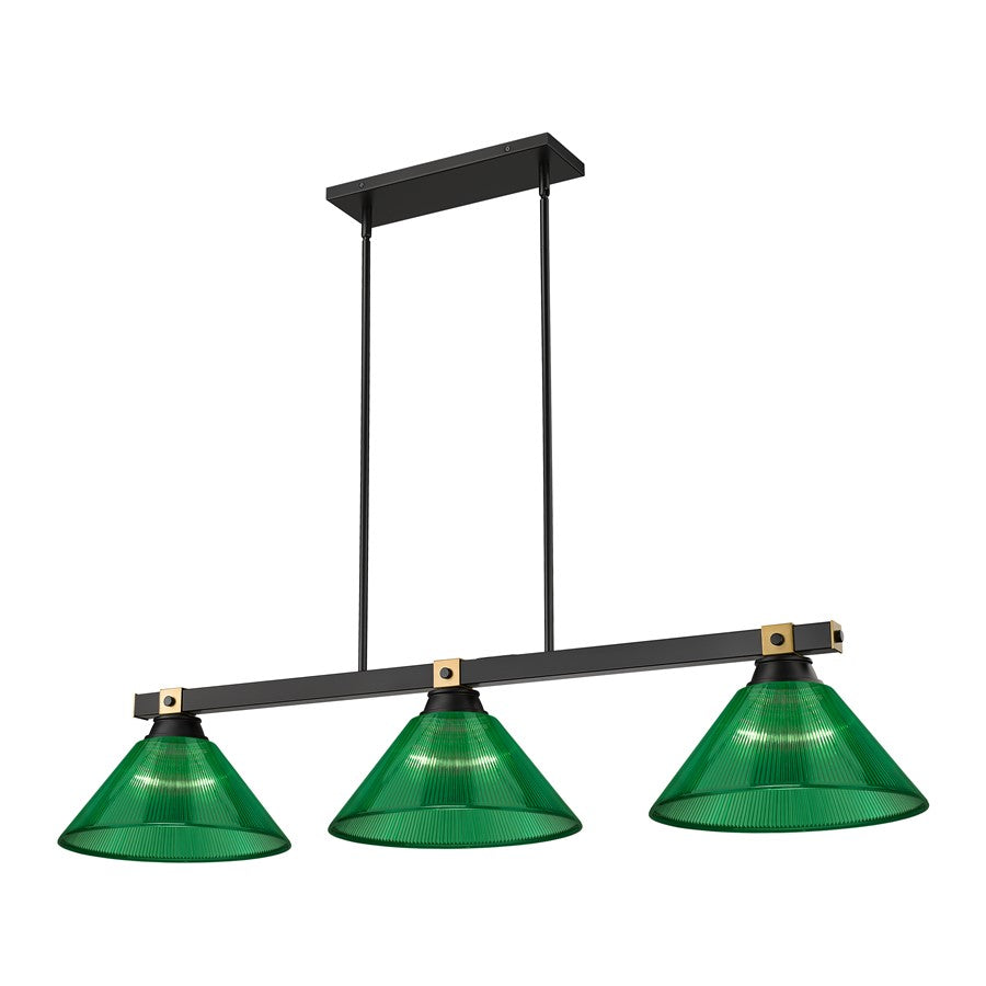 Z-Lite Bronte 3Lt 52.75" Billiard, Black/Rubbed Brass/Green - 1955-3MB-RB-ARG
