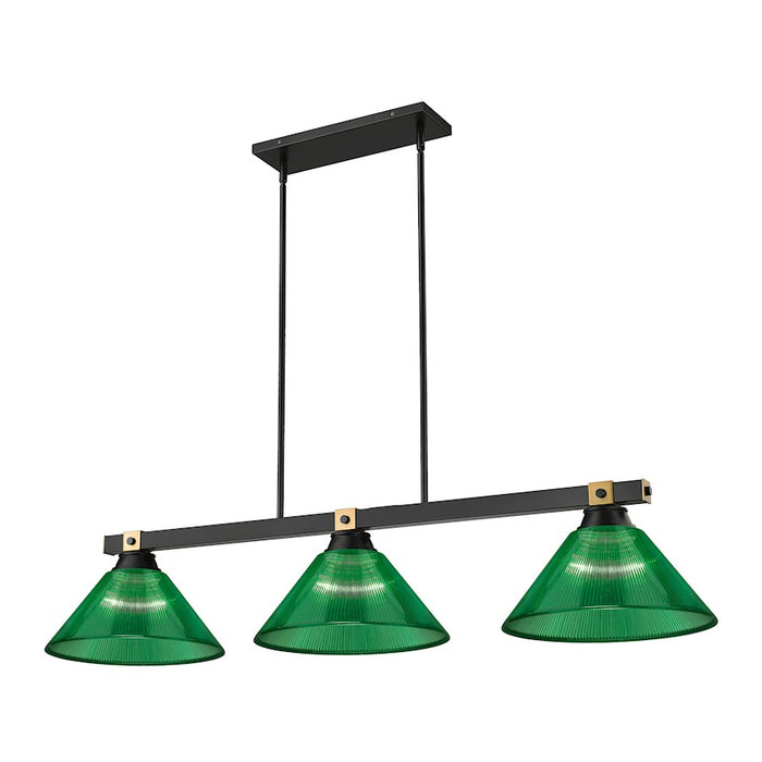 Z-Lite Bronte 3 Light 52.75" Billiard, Black/Rubbed Brass/Green - 1955-3MB-RB-ARG