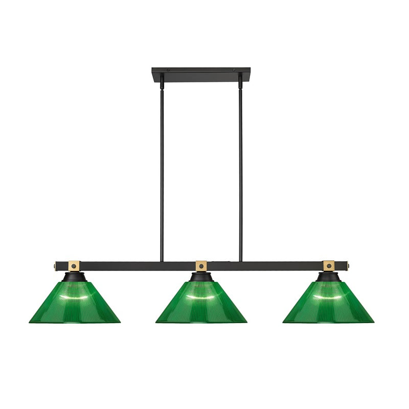 Z-Lite Bronte 3Lt 52.75" Billiard, Black/Rubbed Brass/Green