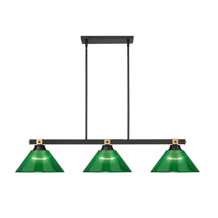 Z-Lite Bronte 3Lt 52.75" Billiard, Black/Rubbed Brass/Green