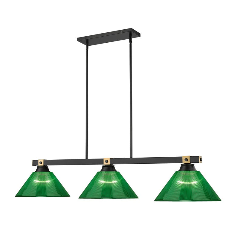 Z-Lite Bronte 3Lt 52.75" Billiard, Black/Rubbed Brass/Green