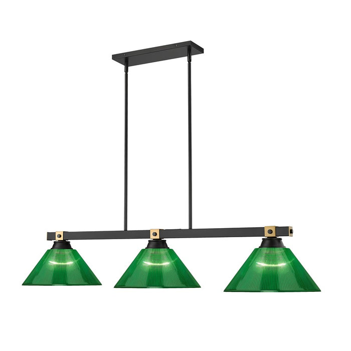 Z-Lite Bronte 3Lt 52.75" Billiard, Black/Rubbed Brass/Green